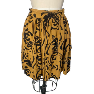 Anthropology Sariah 4 mustard Tiered Midi Skirt abstract art